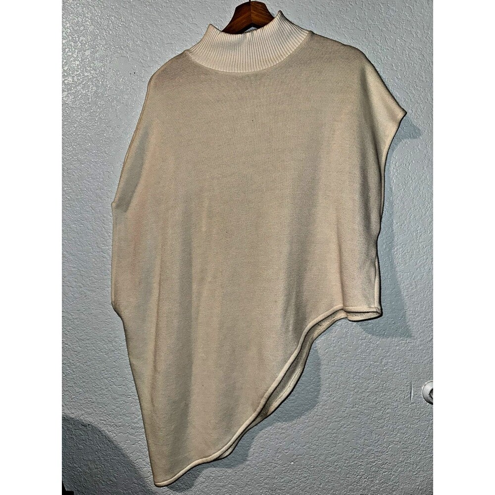 Zara Womens M Cream Asymmetrical Poncho Sweater Mock Neck Oversized Knit Top
